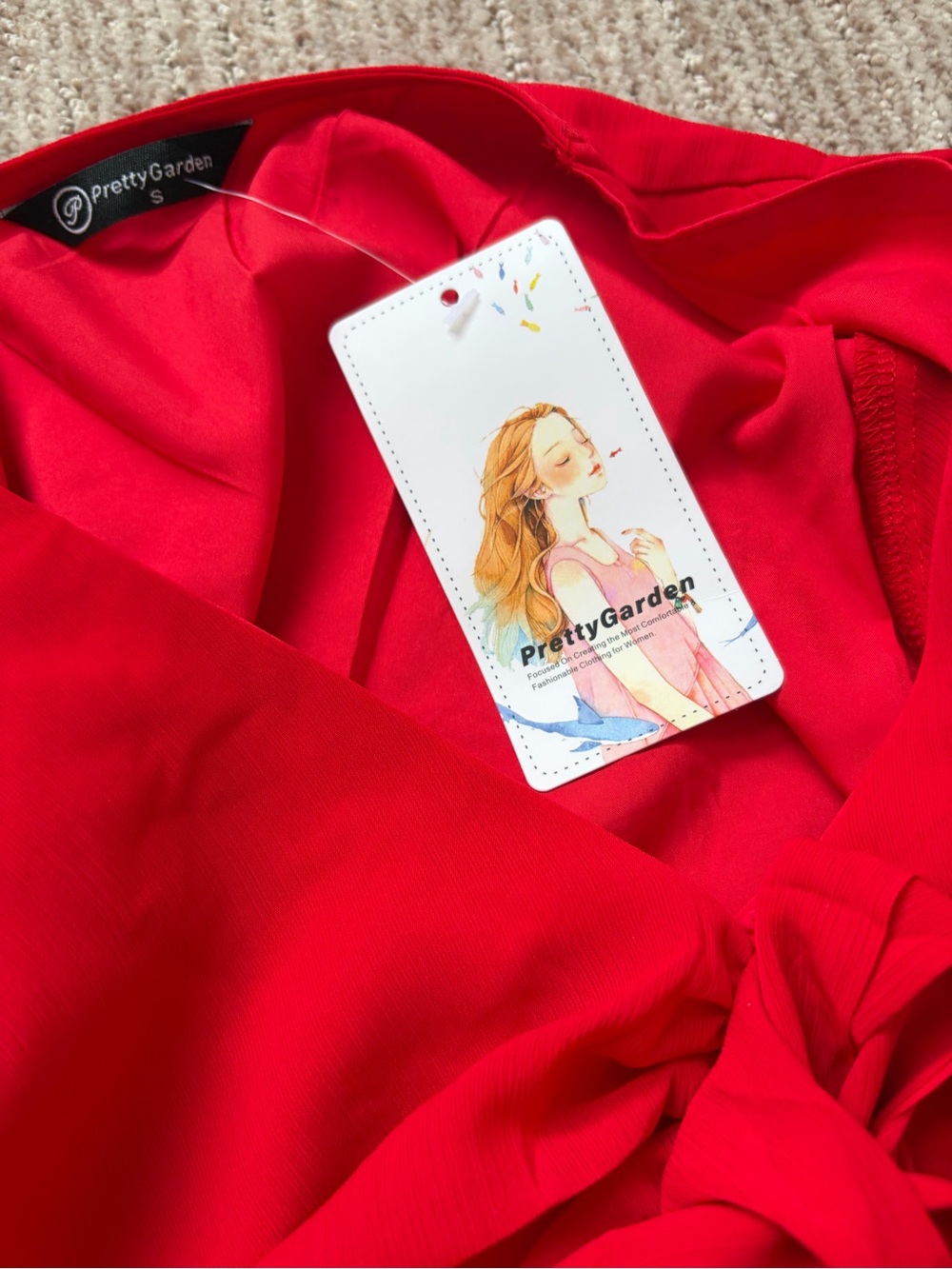 PrettyGarden Red Ruffle Mini Dress | Tie Front Romantic Dress ❤️🍒 - Picture 6 of 10